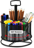 Marbrasse Mesh Desk Organizer, 360-Degree Rotating Multi-Functional Pen Holder, 4 Compartments Desktop Stationary Organizer, Home Office Art Supply Storage Box Caddy (Black)