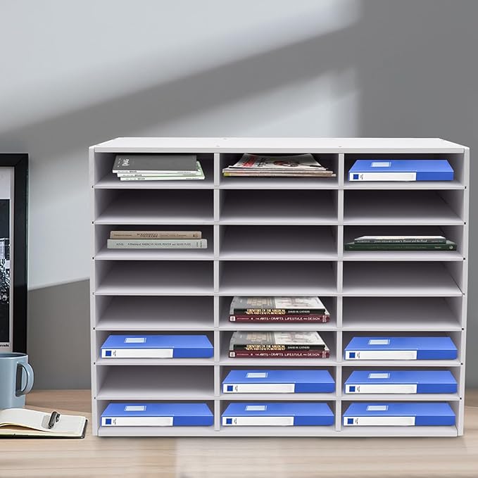 24 Compartments Literature Organizers, Office Mailbox with Adjustable Shelves+Gloves, Paper Storage Cabinet for Office, Home, Classroom