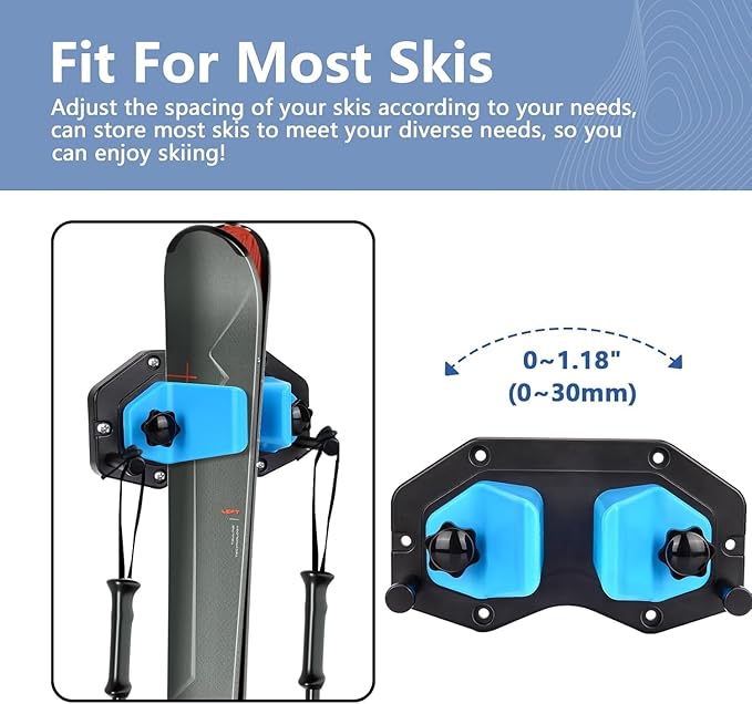 Hikeen Ski Wall Mount, Snowboard Wall Mount, Wall Mounted Ski Storage Rack for Garage Organizer System, Fits Any Ski/Snowboard Display(1 Pack)