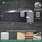 10x16 FT Metal Shed Heavy-Duty | Military-Grade 20-Gauge Reinforced Frame with Powder Coating | 50 PSF Snow Load & 120 MPH Wind Rated | Garden Tool/Bike Skylight Large Building