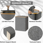 BALEINE Laundry Hamper with Lid, Tall Laundry Baskets with Bamboo Pull Handles, Large Laundry Bin with Internal Support (36 Gal/140L, Beige)