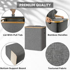 BALEINE Laundry Hamper with Lid, Tall Laundry Baskets with Bamboo Pull Handles, Large Laundry Bin with Internal Support (36 Gal/140L, Grey)