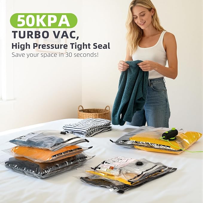 Vacuum Bags for Travel - USB Electric Pump, 6 Pack Carry-on Size Vacuum Seal Bags for Clothing - Space Saver Vacuum Storage Bags for Luggage, Travel Essentials.