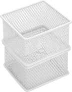 Annova Stackable Mesh Drawer Cabinet and Shelf Organizer Bins Storage Basket School Office Supply Holder Tray- Set of 2 (White, 3x3x2 Inch)