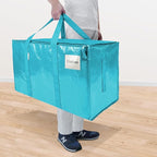 TICONN 2 Pack Extra Large Moving Bags Heavy Duty with Zippers & Carrying Handles, Durable Storage Bags Moving Boxes for Closet Organizers and Storage (2 Pack, Aqua)