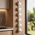 White Wall-Mounted Coffee Cup Holder - Narrow Space Design Mug Rack for Kitchen & Office - Organize & Display 6 Mugs or Water Bottles - Easy Install Space Saver Home Decor