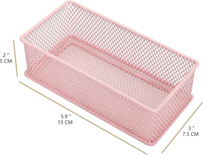 Annova Mesh Stackable Drawer Cabinet and Shelf Organizer Bins Storage Basket School Office Supply Holder Tray- Set of 2 (Light Pink, 3x6x2 Inch)