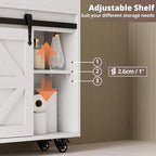 IRONCK Toilet Paper Cabinet, Slim Bathroom Cabinet with 4 Rolling Wheels, Farmhouse Slim Storage Cart with Paper Holes, Sliding Doors and Adjustable Shelf for Small Space, White/Natural