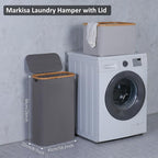 Slim Laundry Basket,60L Laundry Hamper with Lid, Tall Hamper for Laundry,Dirty Cloth Hamper with Bamboo Handle for Toys,Towels, Clothes Organizing,Grey