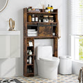 Giantex Over The Toilet Storage Cabinet, Farmhouse Space Saver with Sliding Door, Toilet Paper Holder, Side Hooks & Adjustable Shelves, Over Toilet Bathroom Organizer for Laundry, Restroom (Brown)