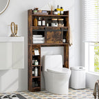 Giantex Over The Toilet Storage Cabinet, Farmhouse Space Saver with Sliding Door, Toilet Paper Holder, Side Hooks & Adjustable Shelves, Over Toilet Bathroom Organizer for Laundry, Restroom (Brown)