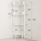 Orimade Rustproof 4 Tier Floor Standing Corner Shower Caddy Organizer with Toothbrush Holder, Large Spacing Floor Shower Shelf Rack Storage Stands with Hooks for Bathroom Kitchen, White