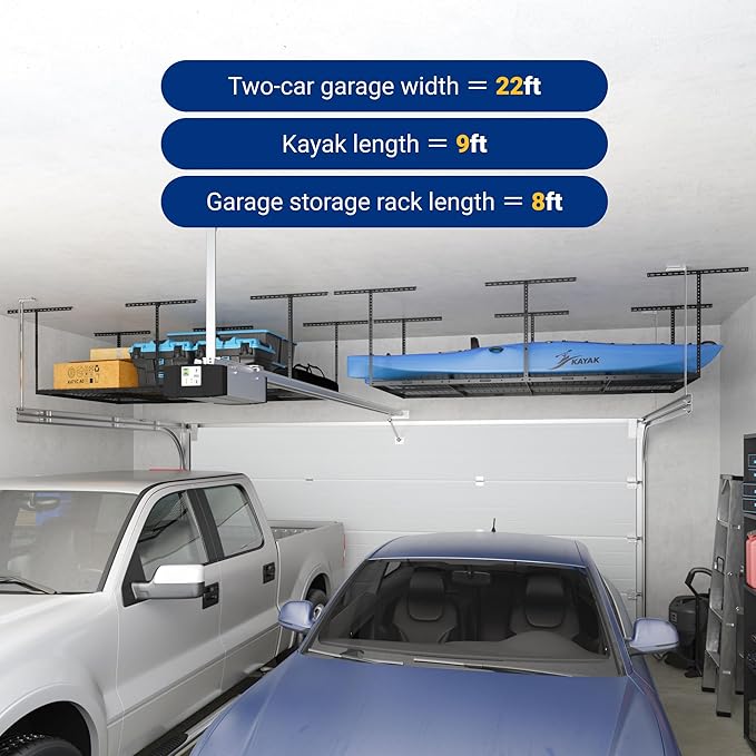 FLEXIMOUNTS 4x8 Overhead Garage Storage Rack, Adjustable Organization System, Heavy-Duty Metal Ceiling Racks, 2 Pack, Hammertone, Classic Series