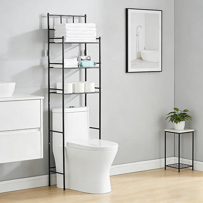 Hoomtaook 3-Tier Over The Toilet Storage Rack - Metal Over Toilet Bathroom Organizer Shelf, Freestanding Over Toilet Bathroom Organizer for Bathroom, Laundry, Black