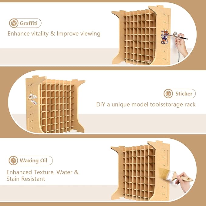 Large Capacity Plastic Model Tool Storage Paint Rack - Holds 72 Pieces, Compatible with Vallejo Modular Paint Rack, MDF Material, GK12