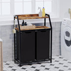 Laundry Hamper, Laundry Sorter 2 Section, Rolling Laundry Basket with Wheels, 2 Shelves, 2 × 14.5 Gal, Pull-Out and Removable Oxford Fabric Bags, for Laundry Room,Black and Rustic Brown