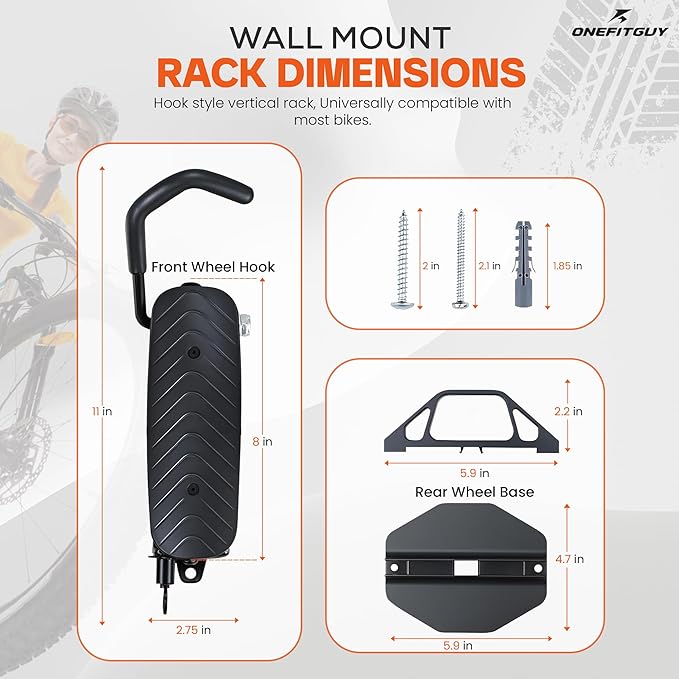 Foldable Bike Rack 2-Pack, Space Saving Vertical Bike Wall Mount with Adjustable 150° Rotating Hanger, Easy Garage, Indoor, or Shed Installation