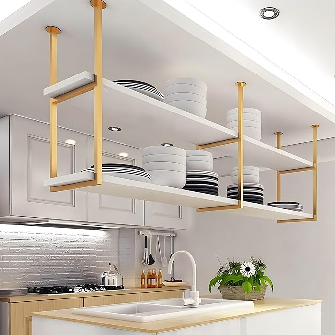Ceiling Mounted Storage Racks, 2 Layer Floating Pan Pot Shelves Flower Stand Wine Glass Holder for Kitchen/Bars/Living Room/Restaurants/Balcony, Industrial Hanging Display Rack (Size : 80x30x80cm)
