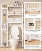 Homde Over The Toilet Storage with Basket and Drawer, Bamboo Bathroom Organizer with Adjustable Shelf & Waterproof Feet Pad, Space Saver Rack for Restroom, Laundry,White