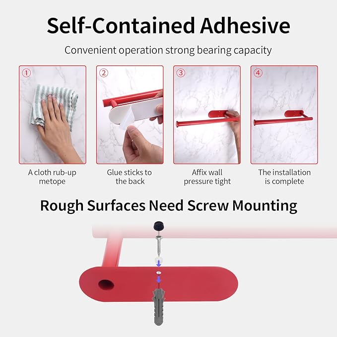 Yeebeny Red Cabinet Mount Paper Towel Holder - Stainless Steel