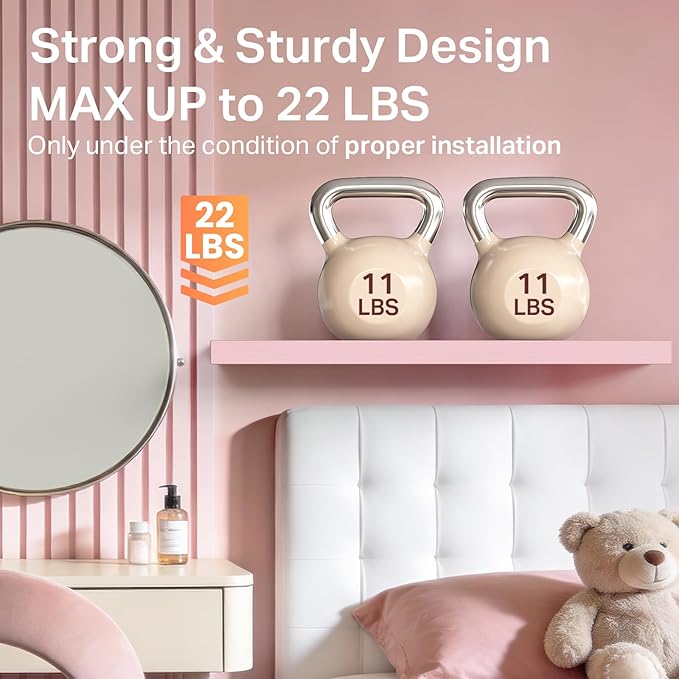 BAYKA Pink Floating Shelves for Wall – 15.7in Wood Wall Shelves for Bathroom, Bedroom, Living Room Decor Organize – Hanging Shelf for Books/Storage/Display with 22lbs Capacity(Set of 3)