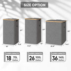 BALEINE Laundry Hamper with Lid, Tall Laundry Baskets with Bamboo Pull Handles, Large Laundry Bin with Internal Support (26Gal/100L, Carbon Black)