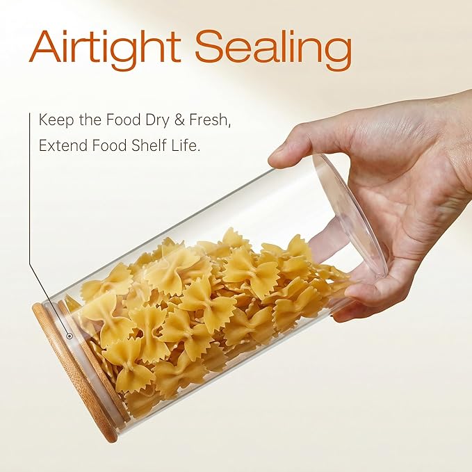 Extra Large Glass Flour and Sugar Storage Containers with Airtight Lid,132 floz x1 & 65 floz x1 [Set of 2] Big Glass Jars with Bamboo Lids, Air Tight Food Jar for Cereal, Pasta, Rice, Coffee