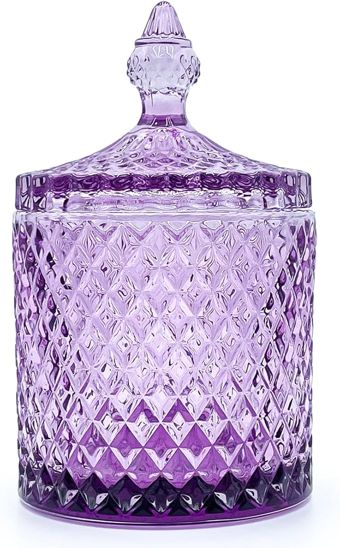 Colorful Glass Jar With Lid,Crystal Candy Dish,Cookie Jars,Purple Halloween Candy Bowl,Buffet Biscuit Containers,Decorative Jar(Large-PInk Purple)