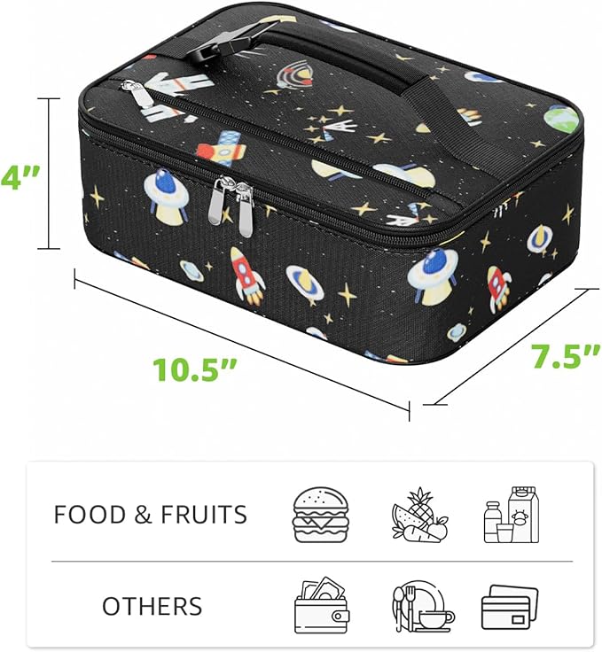 Small Lunch Box Insulated Lunch Bag for Women Men, Bento Kids Lunch Box, Compact Portable Thermal Meal Cooler Bags with Buckle Handle for Work & School, Spaceman 5L