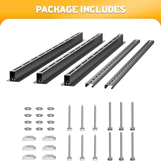 WALMANN Overhead Tote Storage Rail System, Garage Ceiling Bin Storage Rack Heavy Duty Adjustable Tote Slide Rails(Black, Bins are not Included)