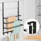 Over The Door Towel Rack, Over Door Towel Racks for Bathroom Door with 5 Hooks, 3 Tier Towel Storage Hanger Holder for Bathroom Accessories, 16 Inch Towel Bar for Hanging Towels, Matte Black