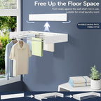 Wall Mounted Foldable Clothes Drying Rack, 32-Inch Wide, 5 Stainless Steel Rods, Space-Saving Laundry Drying Rack with Wall Template, White