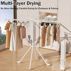 Upgrade 4-Legged Clothes Drying Rack with 4 Telescopic Rods and 4 Shoe Rods, Collapsible Drying Racks for Indoor Outdoor Use, Space-Saving Laundry Drying Rack (White)