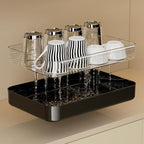Countertop Coffee Station Organizer, 2 Tier Wine Glass Holder, Mug Display Shelf with Removable Drain Tray, Spice & condiment Rack for Kitchen, Bathroom Countertop Organizer, Black
