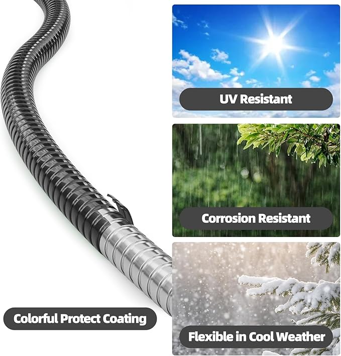 SPECILITE 100ft 304 Stainless Steel Garden Hose Metal, Heavy Duty Water Pipe with Nozzles for Yard, Outdoor - Flexible, Never Kink & Tangle, Puncture Resistant (Black)