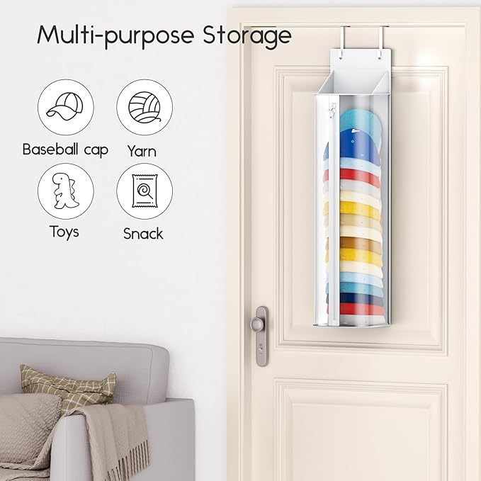 Hat Rack for Door and Closet – Large Capacity Hanging Hat Rack Organizer Holds 30-35 Caps, Over the Door Hat Storage Organizer for Bedroom, Entrance or Dorm, 2 Pack, White