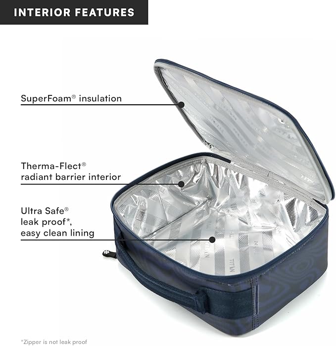 Titan by Arctic Zone Fridge Cold Lunch Box with 2 Gel Ice Packs, Small Insulated Cooler Bag with Leak Proof Lining for School and Work, Dark Wave