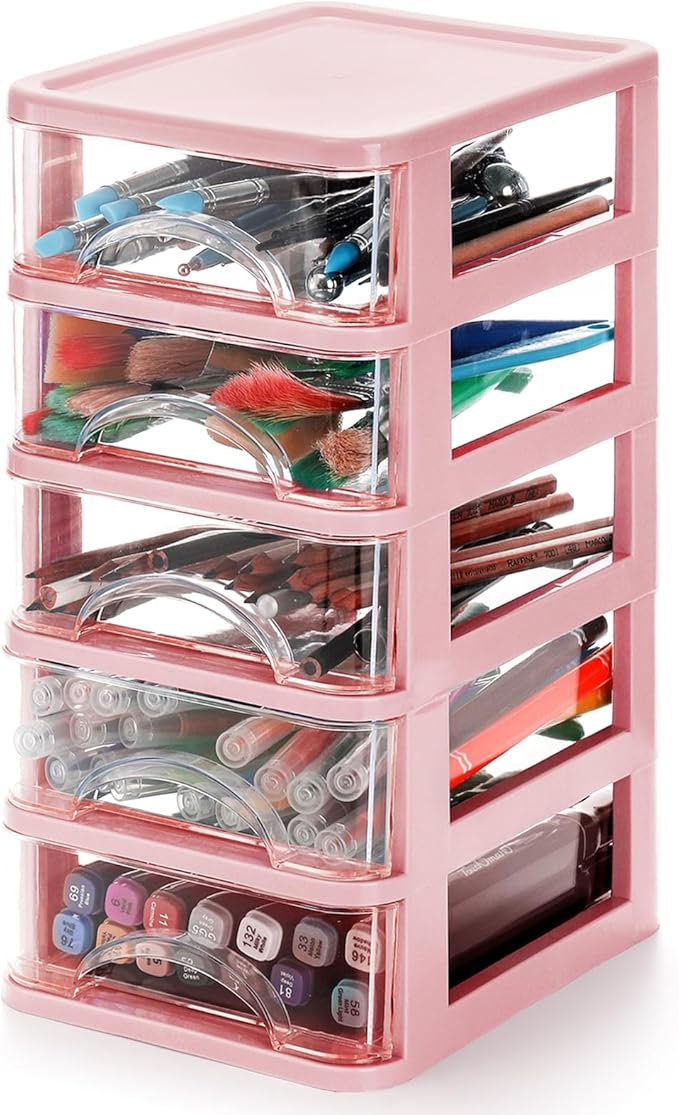 Hedume Desktop Drawer, Clear 5-Drawer Desktop Storage Unit, Small Organizer Box Storage Container Case, Frame with Clear Drawers, Drawer Unit