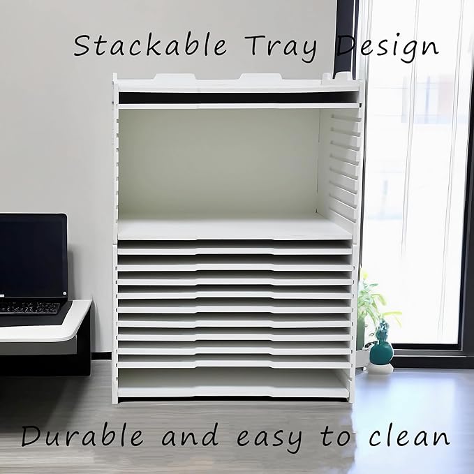 YFS 4 Tier Adjustable Shelves Office Desk Organizer,Wooden Desk File Organizer, Letter Tray, Document Letter Mail Tray Sorter, White/Black (White-4tray(with 3 Adjustable Shelves))