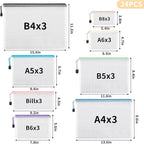 EOOUT 24pcs Mesh Zipper Pouch, Waterproof Zipper Bags, 8 Sizes Plastic Travel Pouch, 8 Colors, Multipurpose for Office Supplies and Travel Storage