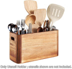 12" Wooden Kitchen Utensil Holder, Extra Large Acacia Wood Organizer for Cooking Tools, Utensils & Cutlery Storage – 3-Compartment Countertop Holder