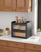 Kitsure Bread Box - 2-Tier Bamboo Bread Box for Kitchen Countertop, Bread Storage Container with Magnetic Acrylic Door, Pantry Organizers and Storage for Loaves, 15" x 9.8" x 13.2", Black