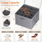 Lifewit Shoe Storage Organizer for Closet, Fabric Large Shoe Box Storage Containers with Clear Cover, Foldable Bins for Boots Heels Sneakers Fits 48-64 Pairs (Each 12-16 Pairs) 4 Pack Gray
