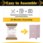 2 Drawer File Cabinet with Lock，Pink Rolling File Cabinet for Home Office, Metal Small Mobile Filing Cabinets on Wheels for Hanging Letter