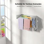 Upgrade Small Wall Mounted Drying Rack with 4 Hooks, 23.6" Compact Foldable Laundry Rack for Apartment, Space Saving Collapsible Design, Includes Template for Small Bathroom & Balcony (White)