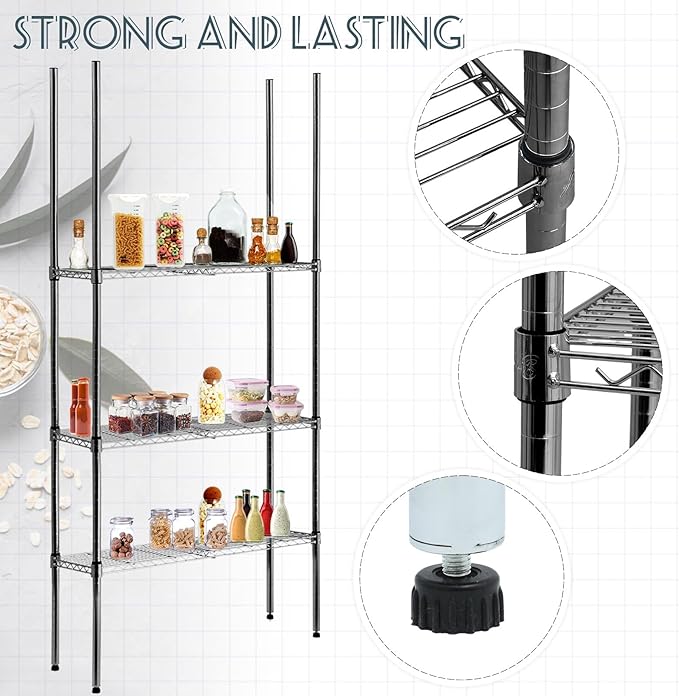 Chrome Wire Shelving Posts Commercial Heavy Duty Poles Wire Shelf Parts with 50 Pcs Clips for 1" Post Rack Accessories, Black(Set of 4,74 Inch)
