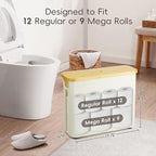 Toilet Paper Storage for Bathroom, Slim Basket Holder with Bamboo Lid, Foldable Organizer with Handle, Freestanding Stand for Small Spaces