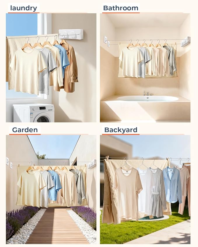 Retractable Clothesline 2X16.7 ft – Heavy-Duty 44 lb, Rust-Proof Stainless Steel, Wall-Mounted Indoor/Outdoor Clothes Line, Easy Install for Bathroom, Balcony & Apartment