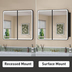 36 x 30 Inch LED Medicine Cabinet with Mirror, UL Certified Dimmable Lighted Bathroom Mirror Cabinet, Anti-Fog & Memory Function, 3 Color Modes, Recessed or Wall Mounted, Adjustable Shelf, Black