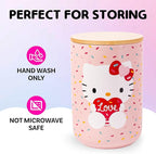Silver Buffalo Sanrio Hello Kitty Holding Love Heart Ceramic Cookie Snack Candy Jar with Airtight Bamboo Lid (Small)